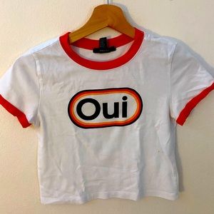 Oui white top with orange boarders